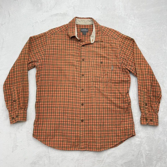 Woolrich Other - Woolrich Shirt Mens Large Orange Brown Plaid Flannel Button Outdoor Long Sleeve